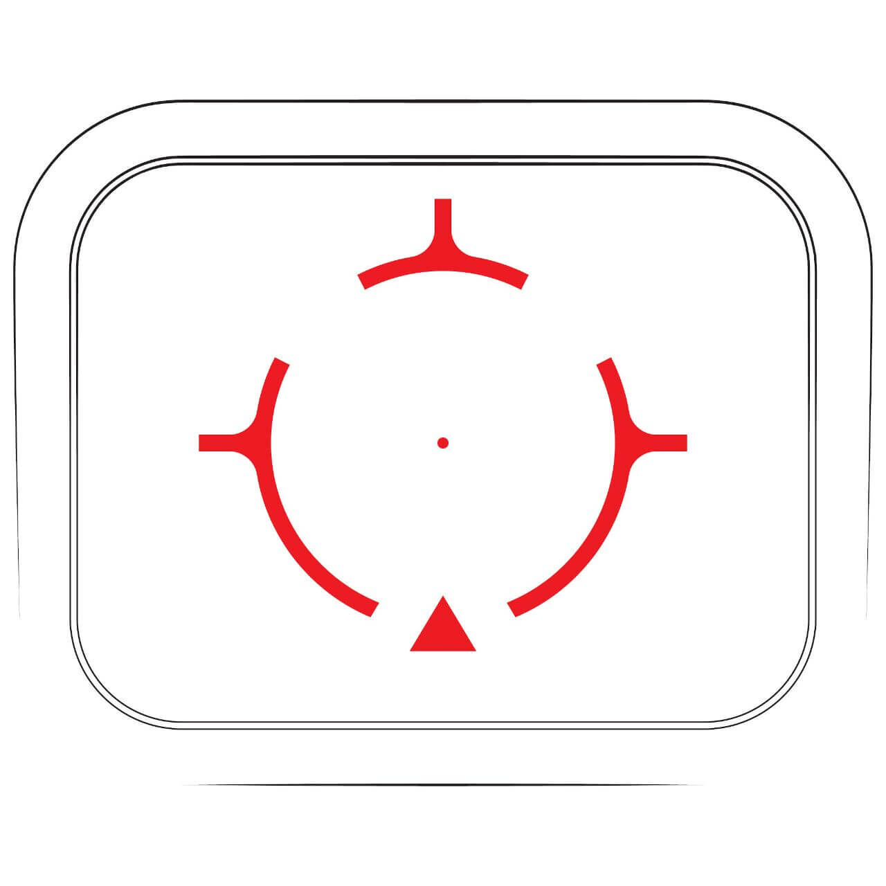 Grafisches rotes Zielsymbol, stilisiert auf weißem Hintergrund mit schwarzen Linien.