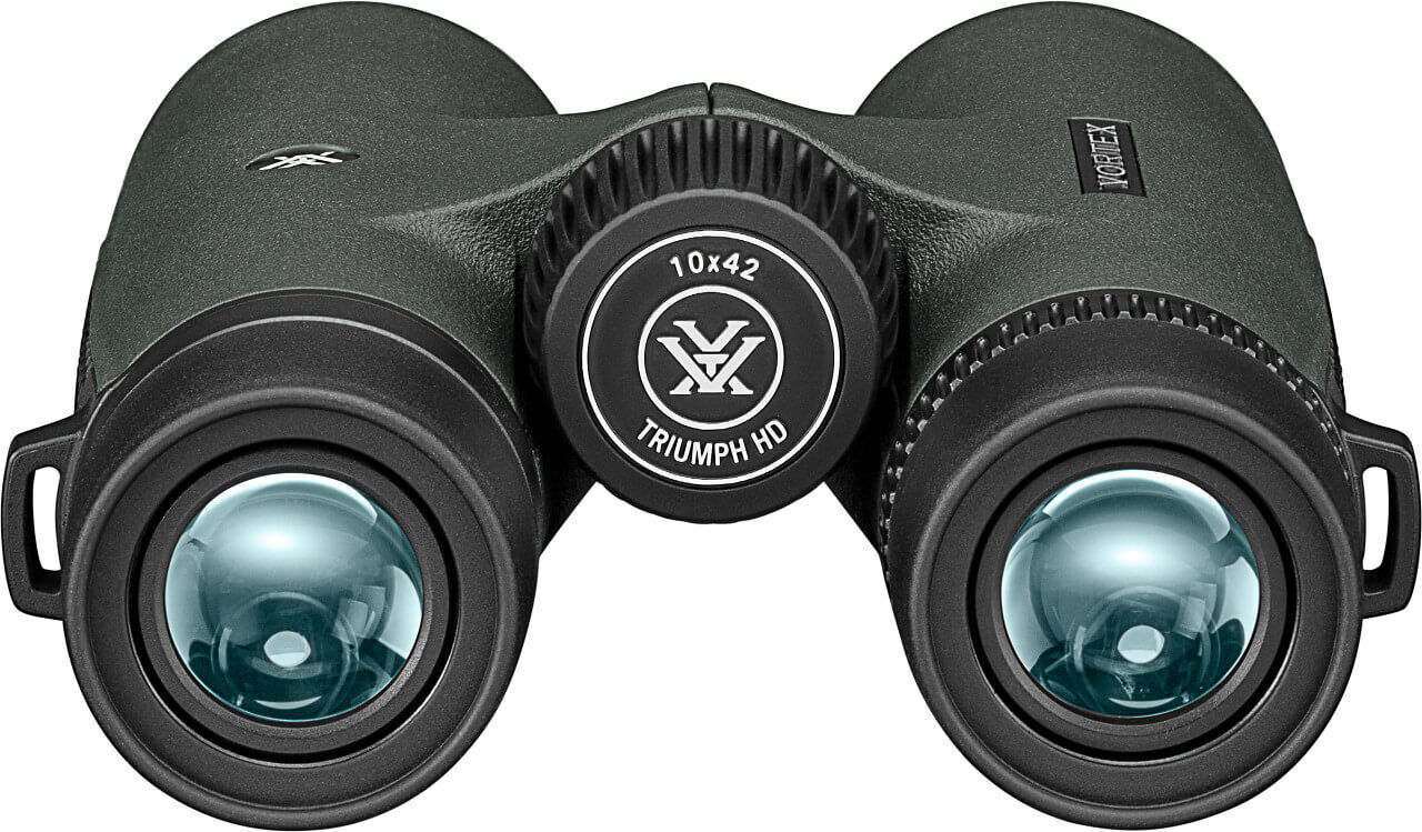 Frontansicht des 10x42 Triumph HD Fernglases mit hochwertiger Optik