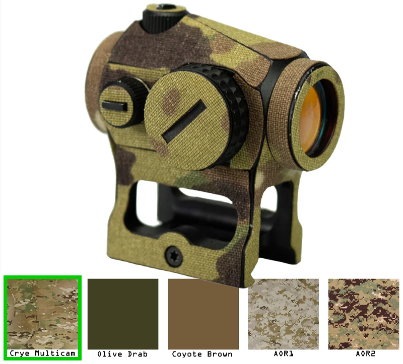 Zielvisier mit Crye Multicam-Muster und Farboptionen in Olive Drab, Coyote Brown, AOR1 und AOR2
