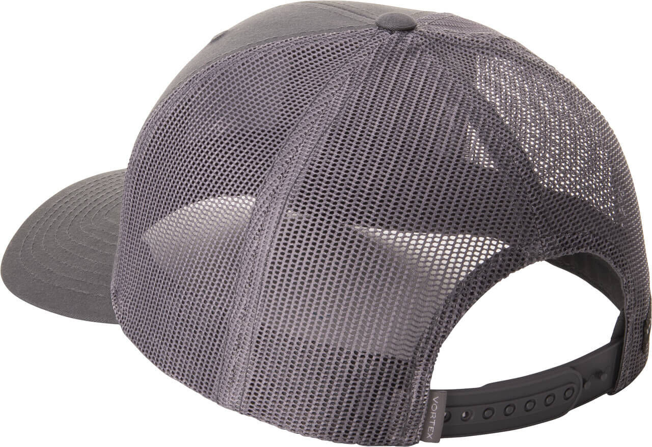 Graue Trucker-Mütze mit Mesh-Rückseite und verstellbarem Verschluss von hinten
