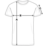 Diagramm zur Messung von T-Shirt-Größen: Länge, Brustweite und Ärmellänge
