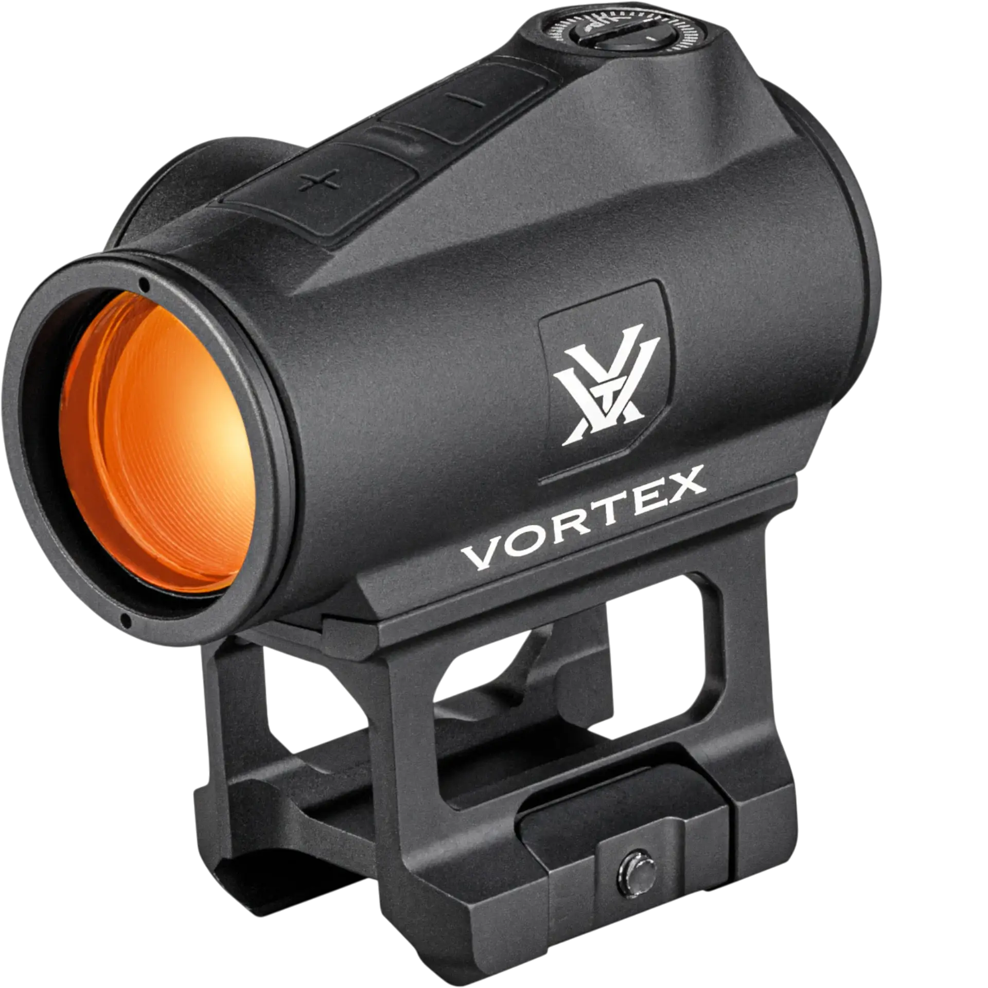 Schwarzes Vortex Red Dot Visier mit orangefarbener Frontlinse und Montagehalterung für Picatinny-Schiene