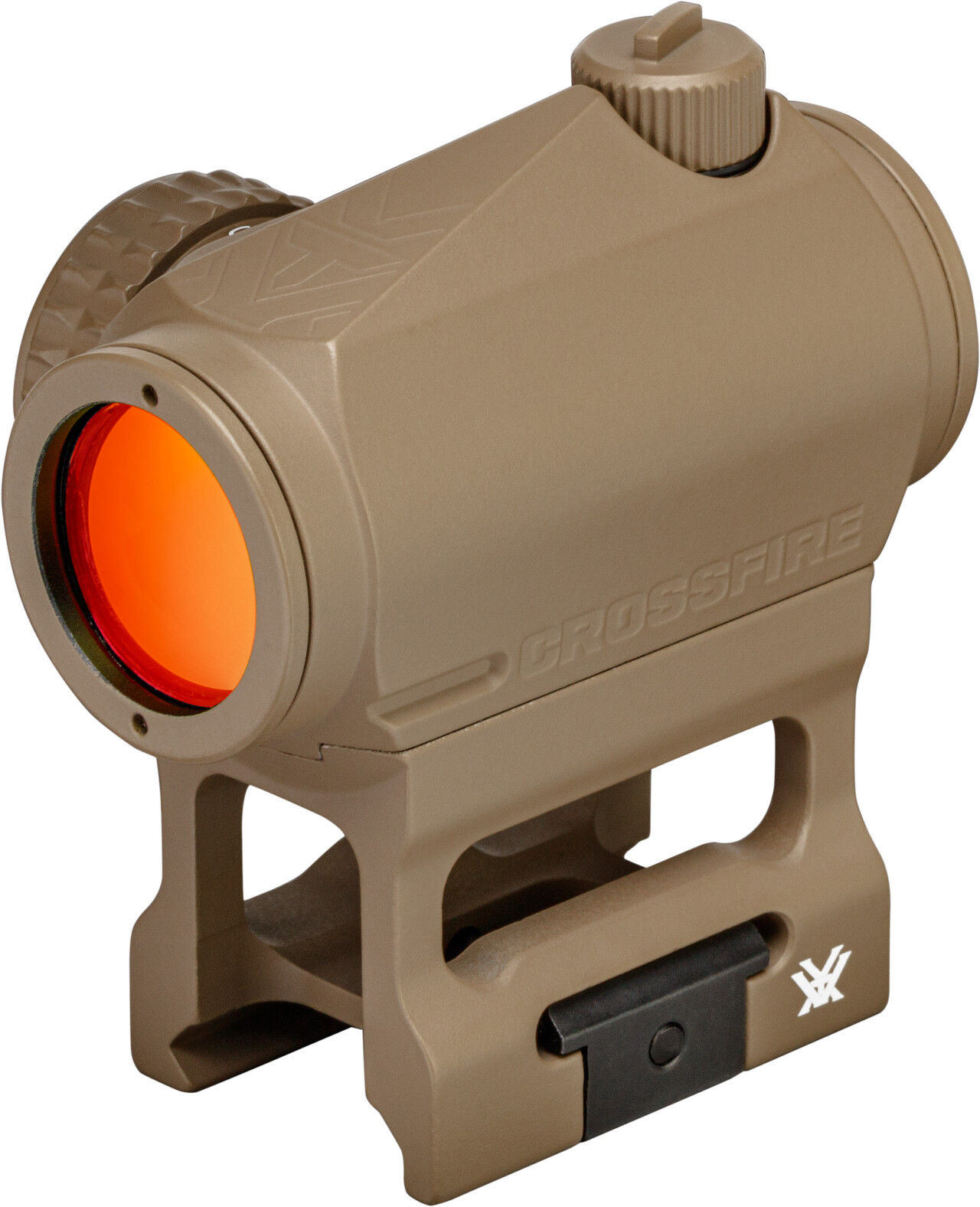 Vortex Crossfire Rotpunktvisier mit brauner Halterung, seitliche Ansicht, geeignet für präzises Zielen