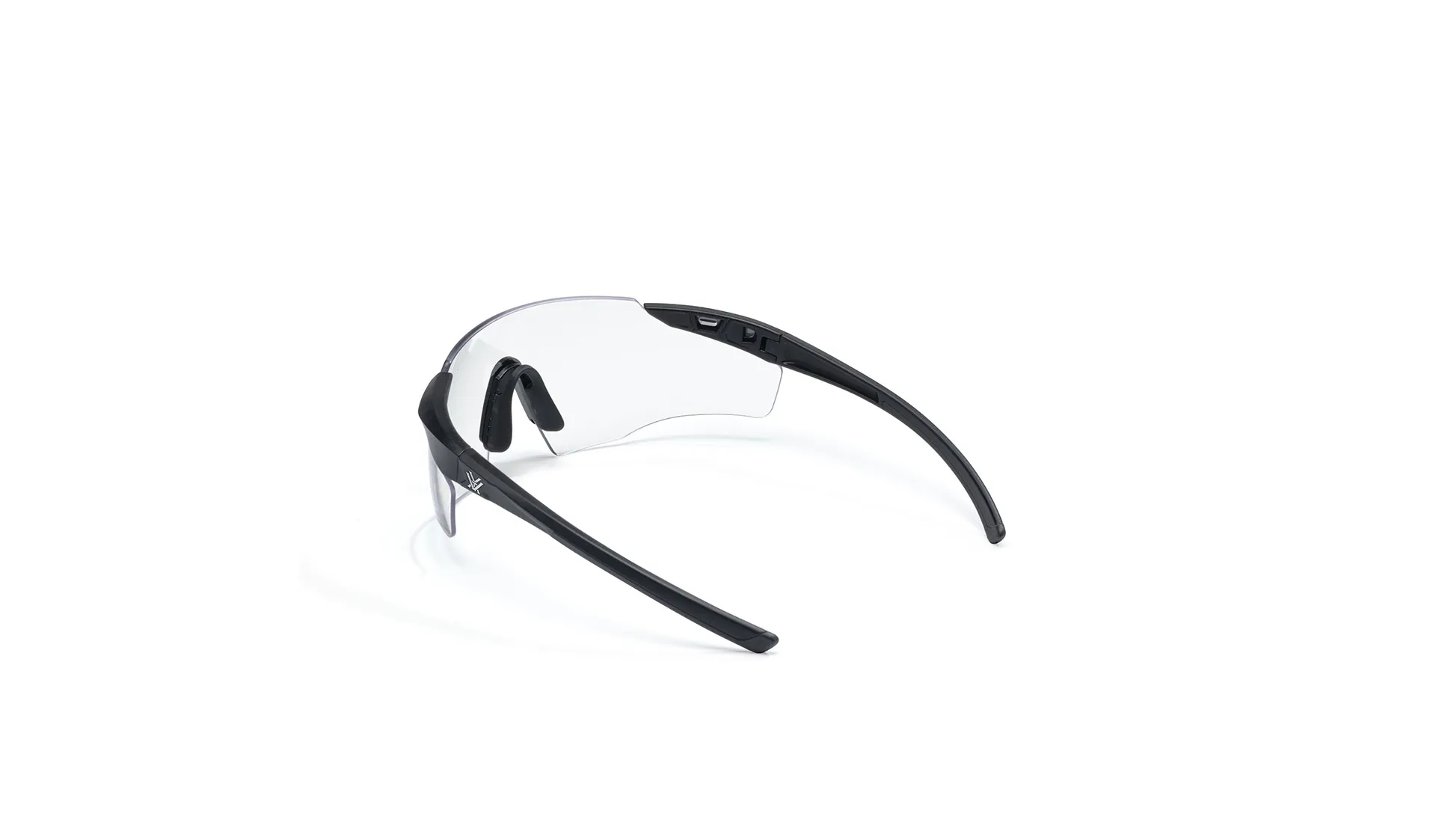 Schutzbrille mit transparenten Gläsern und schwarzem Rahmen, ideal für sicheres Arbeiten