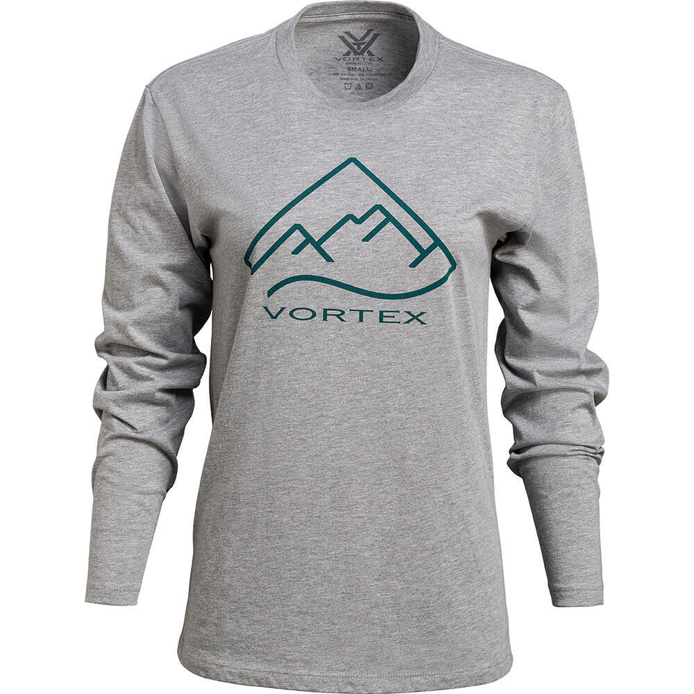 Damen Langarmshirt in Grau mit Vortex Logo und Bergdesign