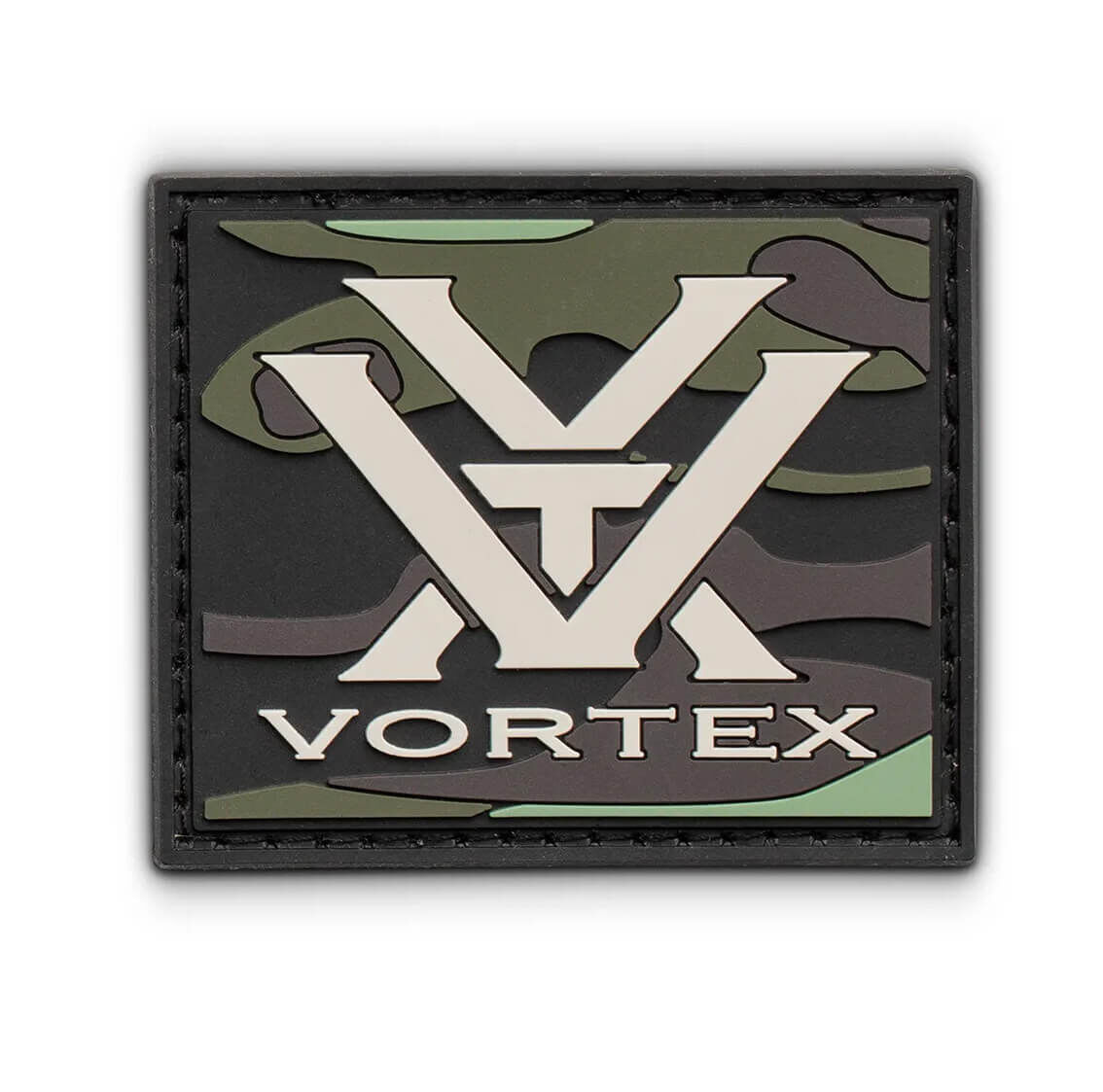 Rechteckiger Vortex-Patch mit XL-Emblem und grün-braunem Tarnmuster