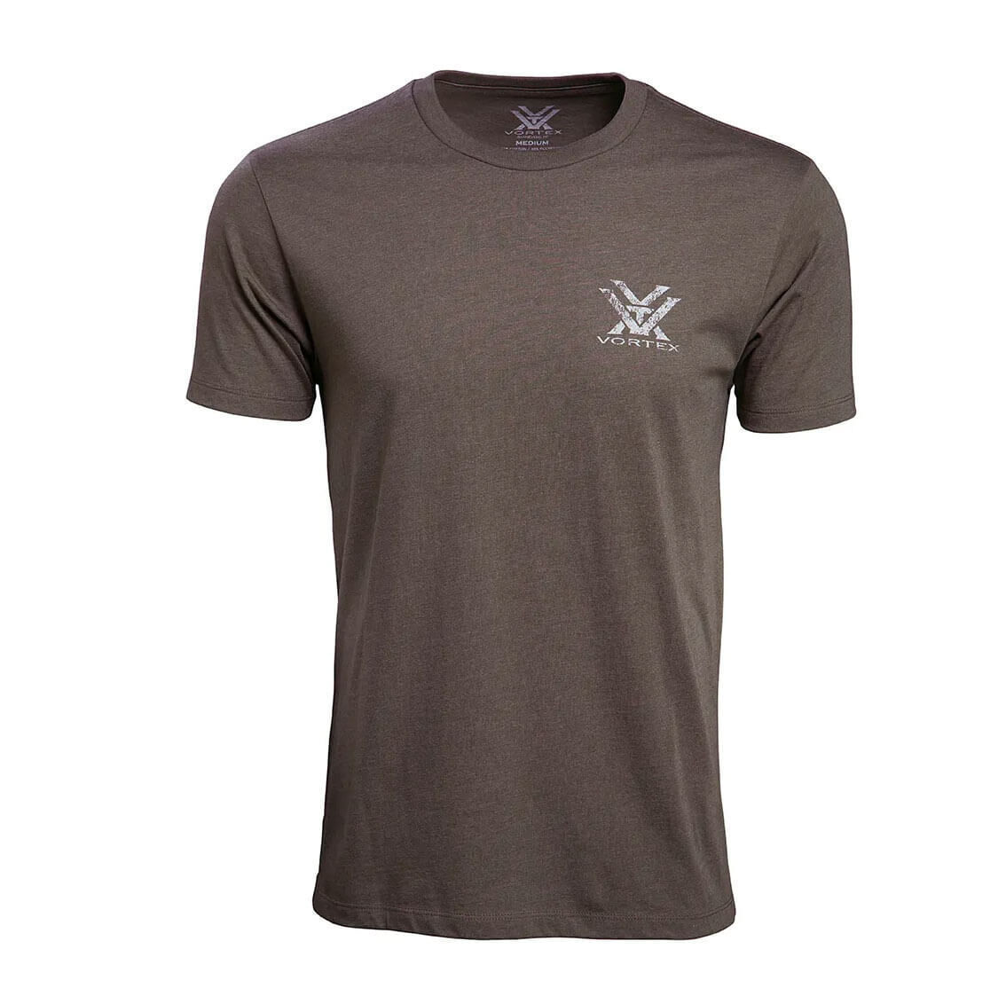Braunes T-Shirt mit Vortex-Logo auf der linken Brustseite
