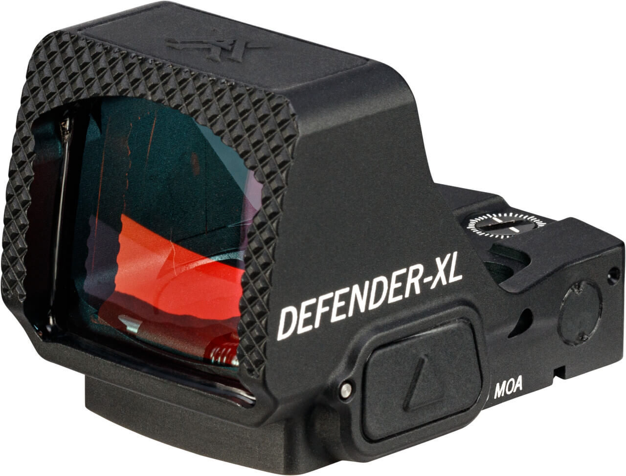 Nahaufnahme eines Defender XL Rotpunktvisiers mit stabilem Design und klarer Sichtlinse