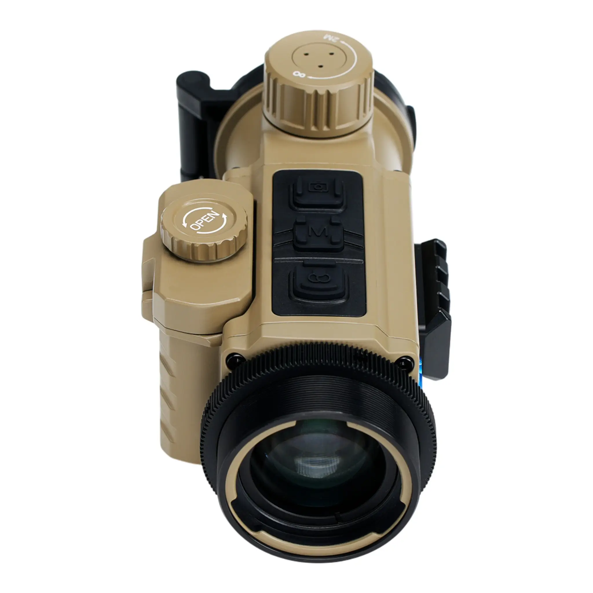 Produktansicht des ZENTRON ZEN C35 TAN Wärmebild-Vorsatzgeräts, robustes Thermalsichtgerät für präzise Nachtjagd mit großen Bedienknöpfen und Objektiv