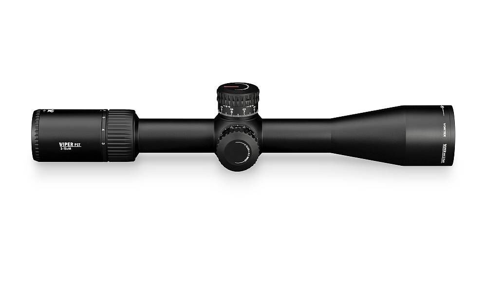 Seitenansicht eines Vortex Viper PST 1-15x44 Zielfernrohrs in Schwarz
