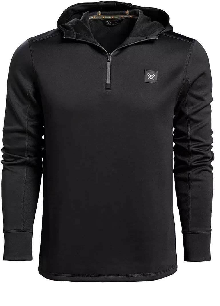 Schwarzer Hoodie für Herren mit langem Ärmel und kurzem Reißverschluss, Kapuzenstil