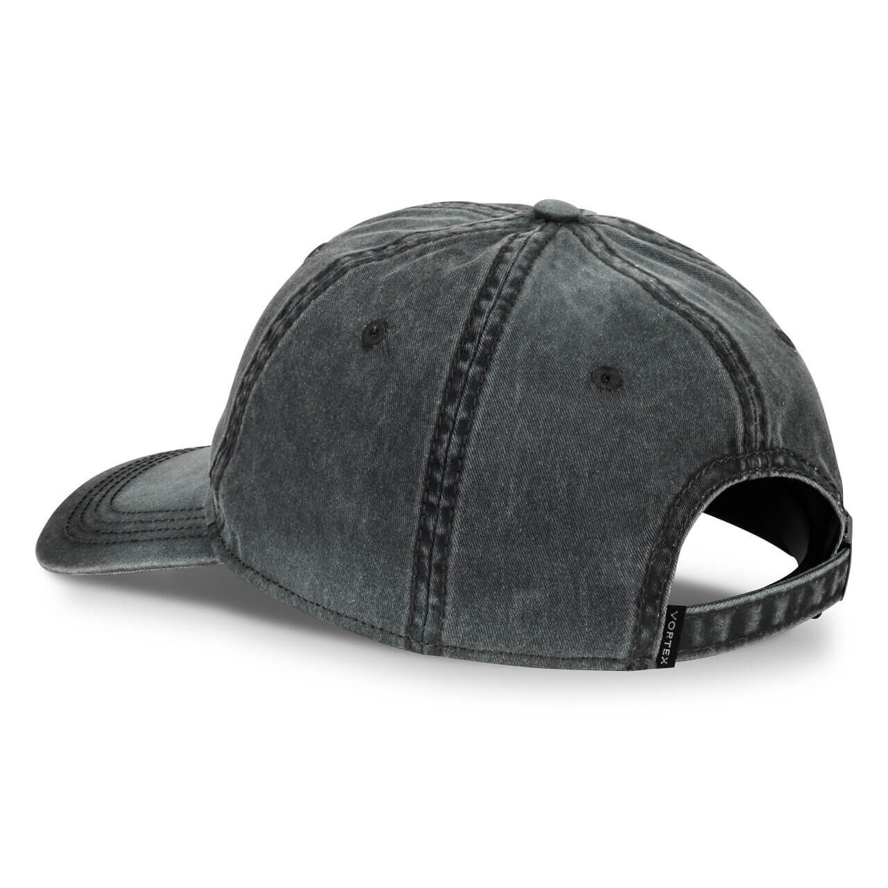 Rückansicht einer grauen Vintage-Baseballkappe mit verstellbarem Riemen