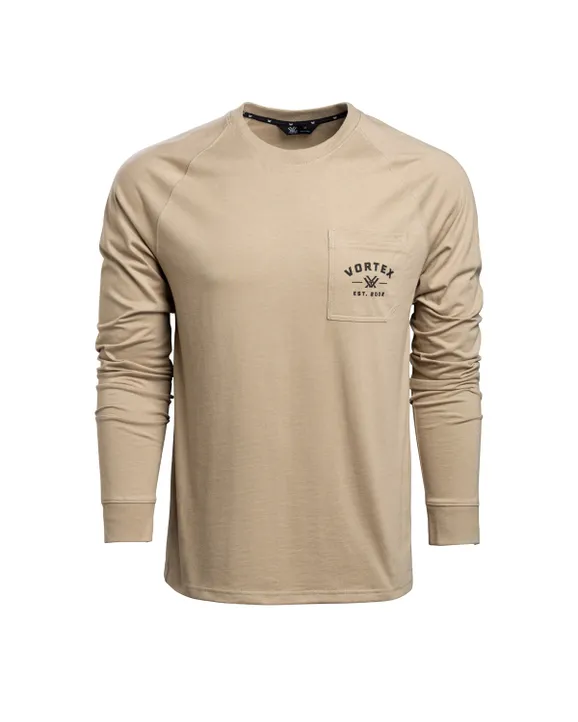 Beiges Langarmshirt mit Rundhals und Brusttasche