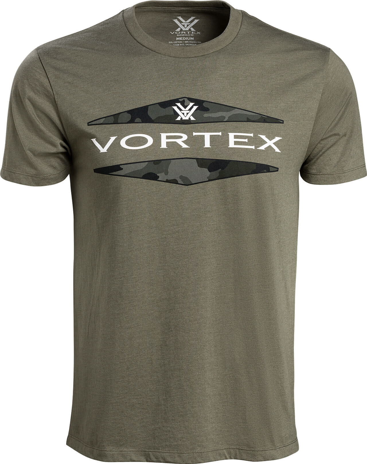 Olives T-Shirt mit Vortex-Logo und Tarnmuster-Details