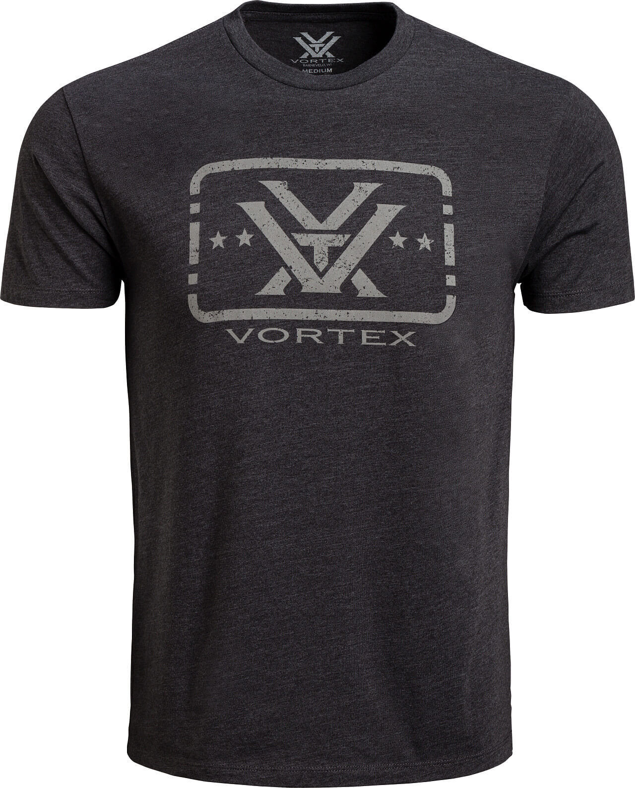 Dunkelgraues Vortex T-Shirt für Herren mit großem Logodruck auf der Vorderseite