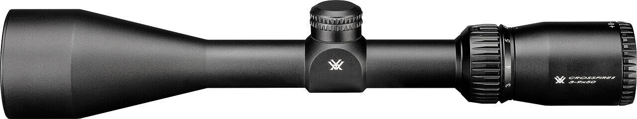 Schwarzes Vortex Crossfire Zielfernrohr mit 3-9x50 Vergrößerung, seitliche Ansicht