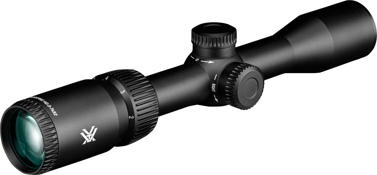 Ein schwarzes Zielfernrohr mit einstellbarer Vergrößerung und stromlinienförmigem Design