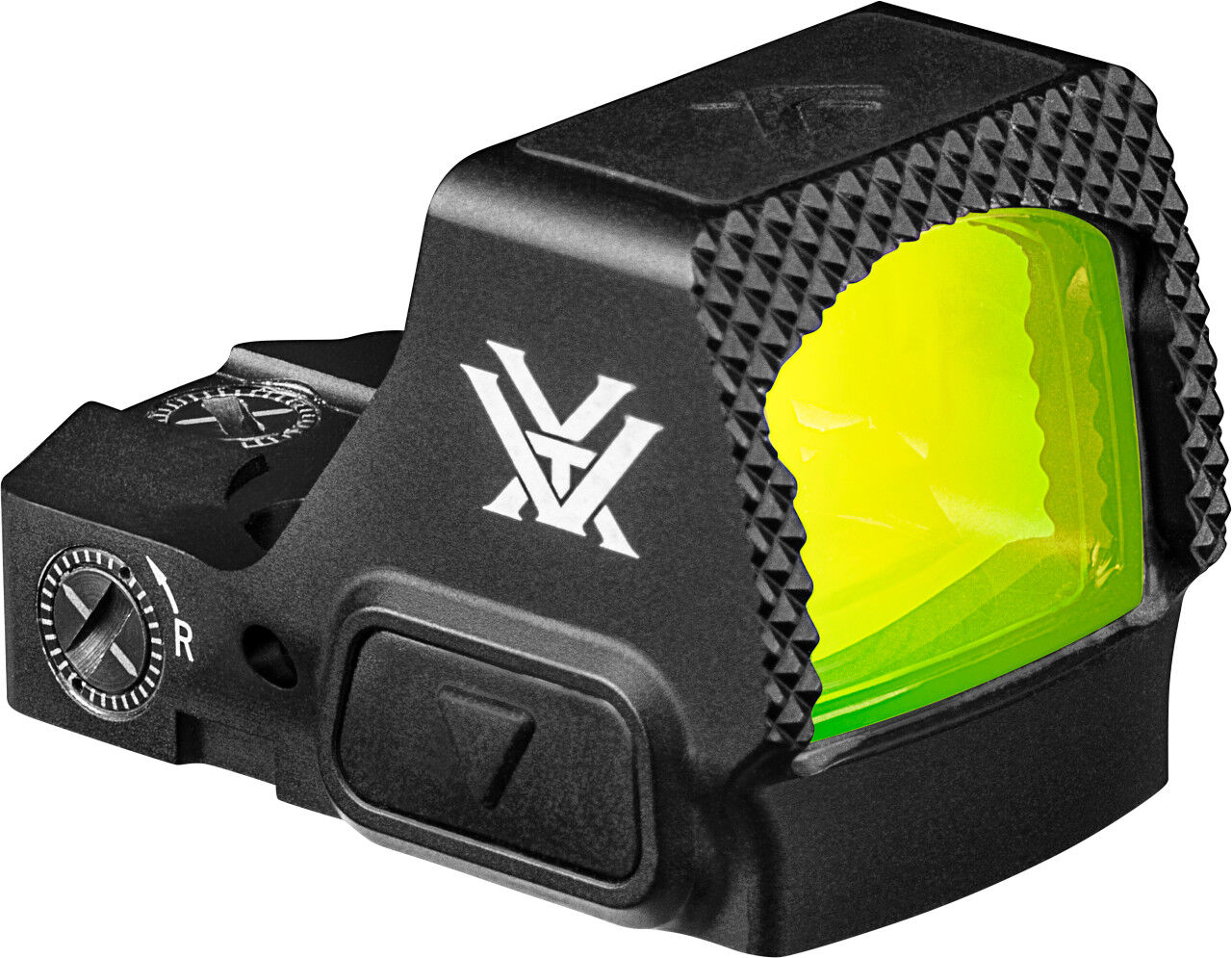Nahaufnahme eines Vortex Reflexvisiers mit gelber Linse, ideal für präzise Zielerfassung