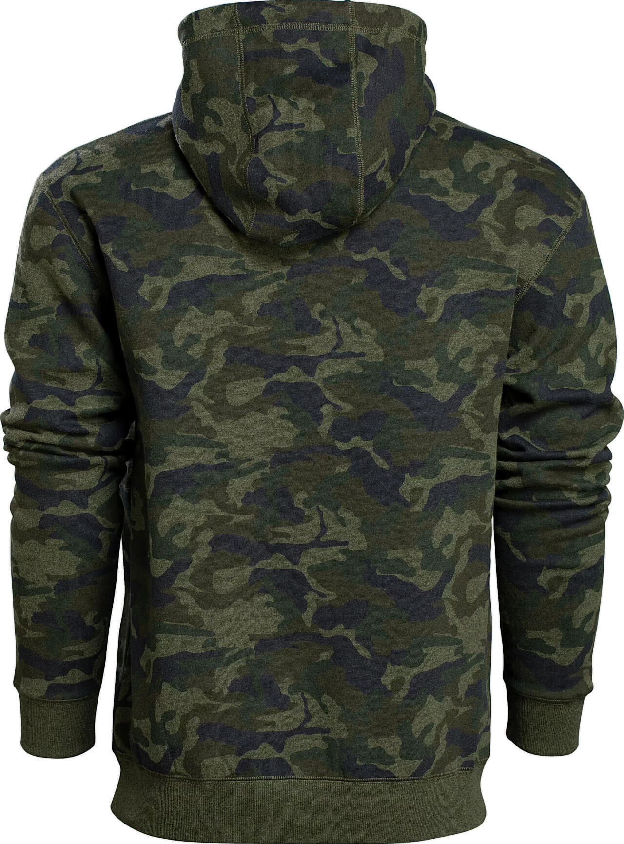 Camouflage-Hoodie für Herren von hinten gesehen, detailliertes Tarnmuster