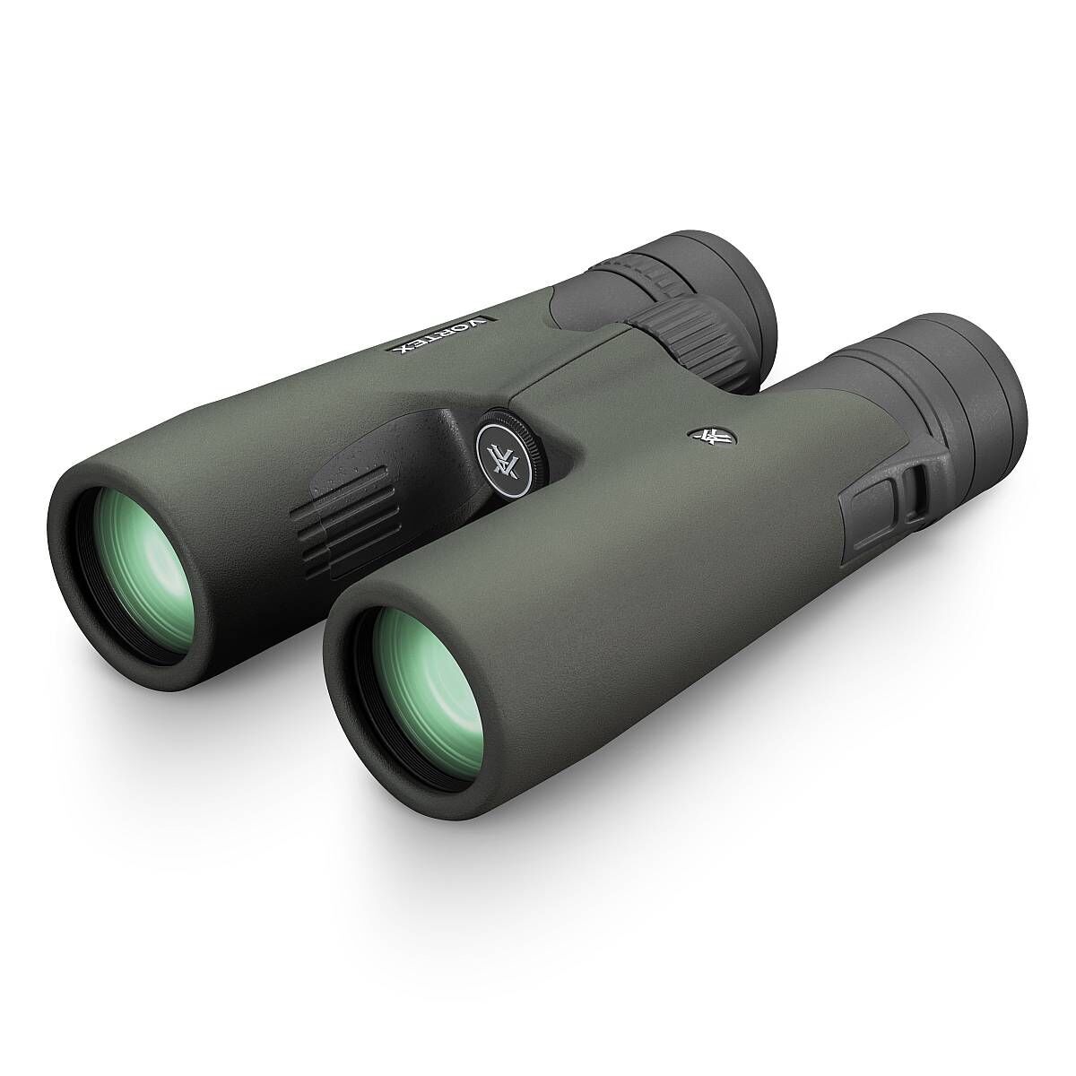 Ein robustes Fernglas mit grünem und schwarzem Gehäuse, ideal für Naturbeobachtungen und Wanderungen.
