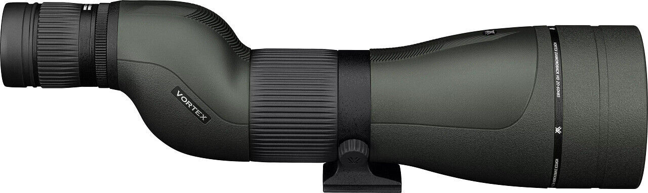 Seitenansicht eines hochwertigen Vortex Spektivs in Schwarz und Grün mit detaillierten Texturen.
