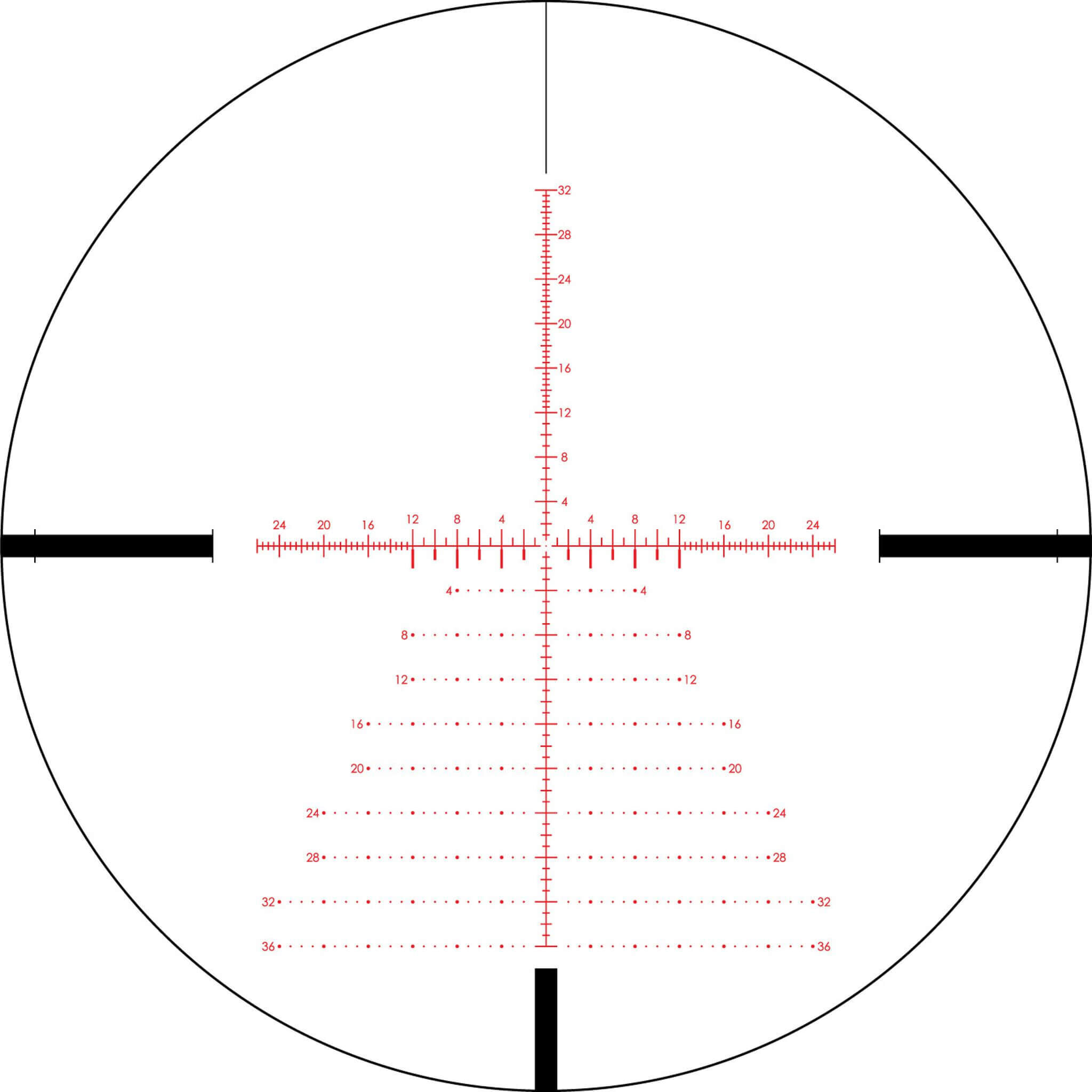 Grafik eines Mil-Dot Absehens im Zielfernrohr für präzises Zielen und Entfernungsberechnung.