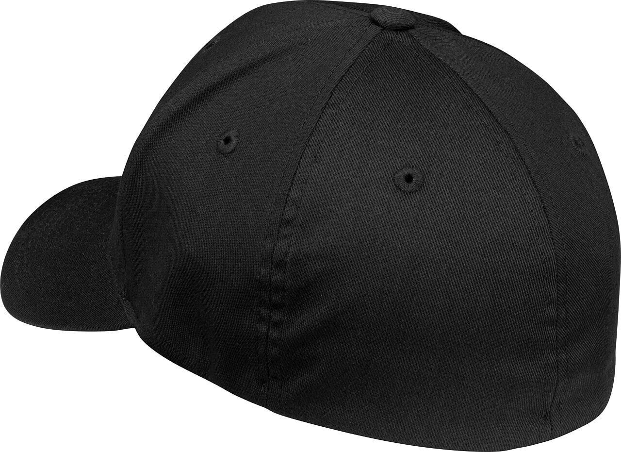 Nahaufnahme einer schwarzen Baumwoll-Baseballkappe von hinten