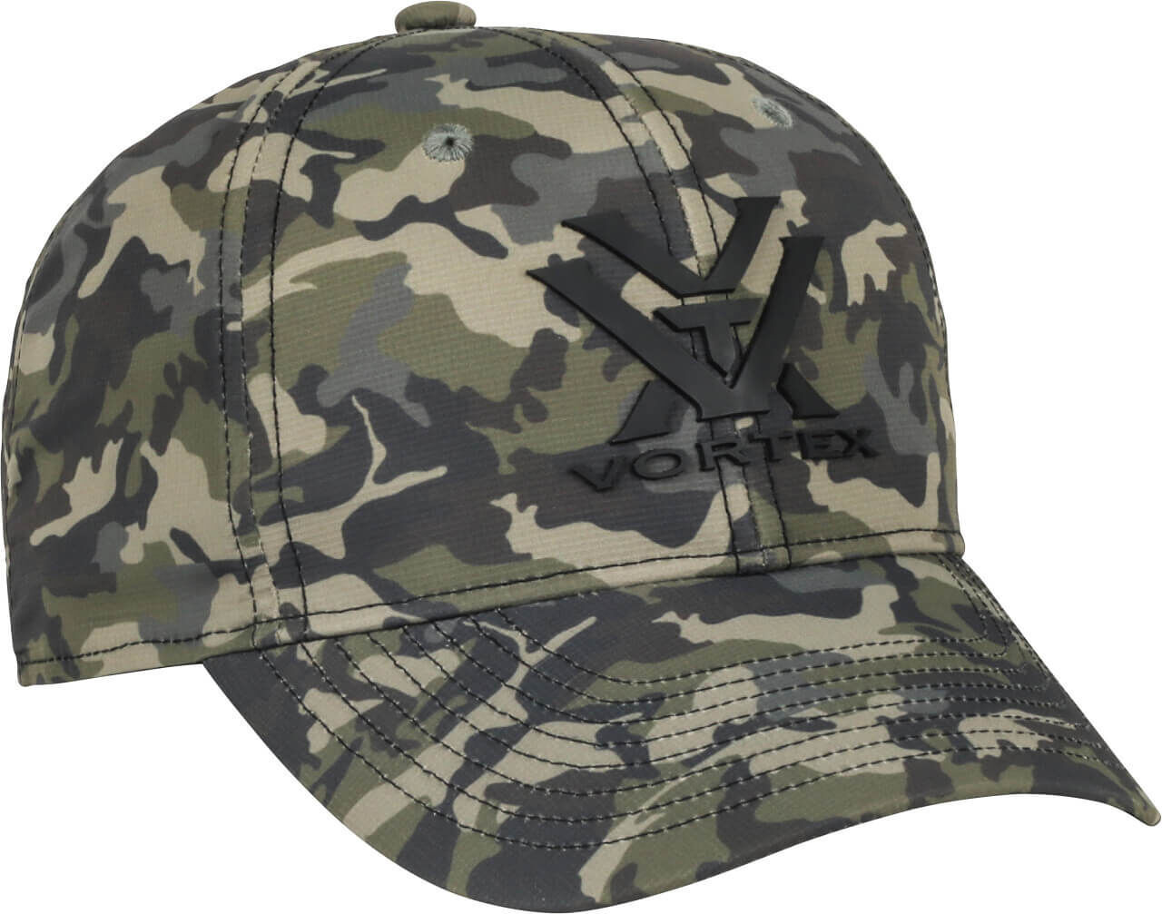 Camouflage-Baseballkappe mit schwarzem Vortex-Logo auf der Vorderseite