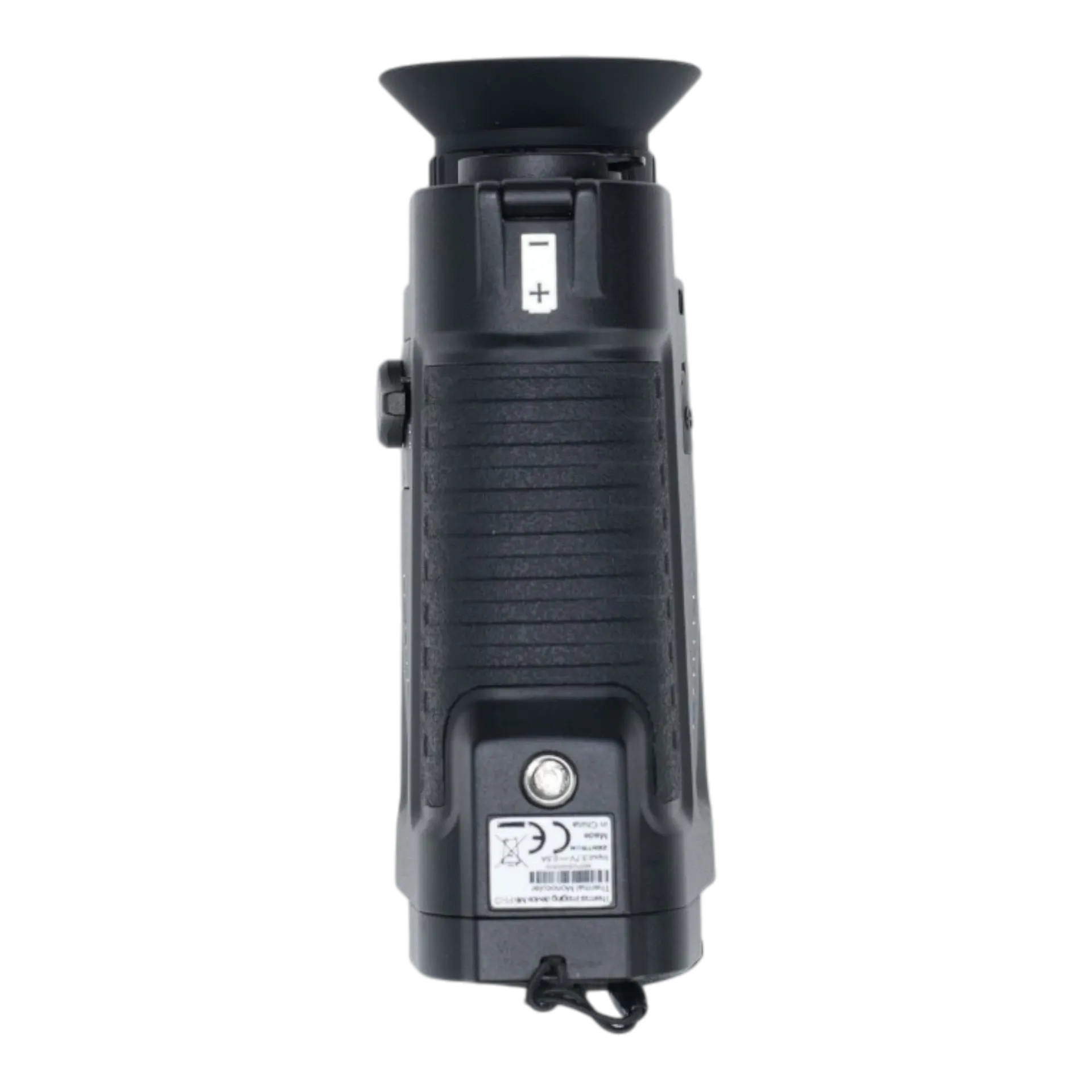 Rückansicht des schwarzen Zentron ZEN M6 Pro Wärmebildgeräts mit gummiertem Griff, Okular und Bedienelementen, passend zu den wechselbaren 25, 35 und 50 mm Objektiven