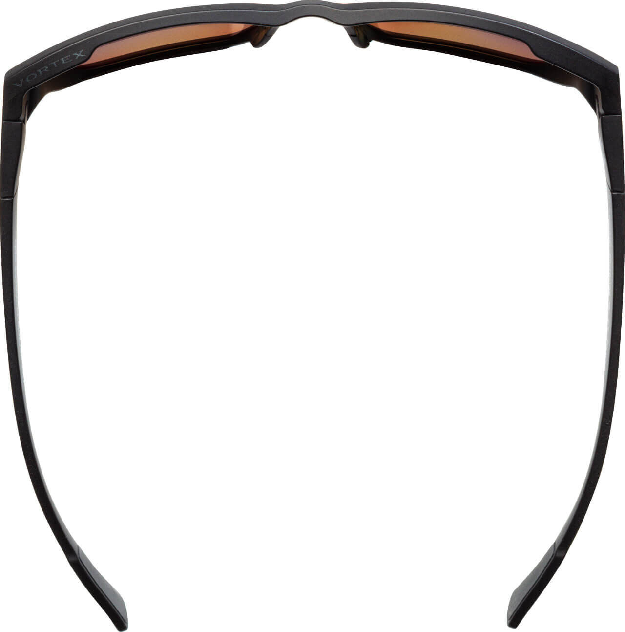Rückansicht einer Sonnenbrille mit schwarzem Rahmen und getönten Gläsern