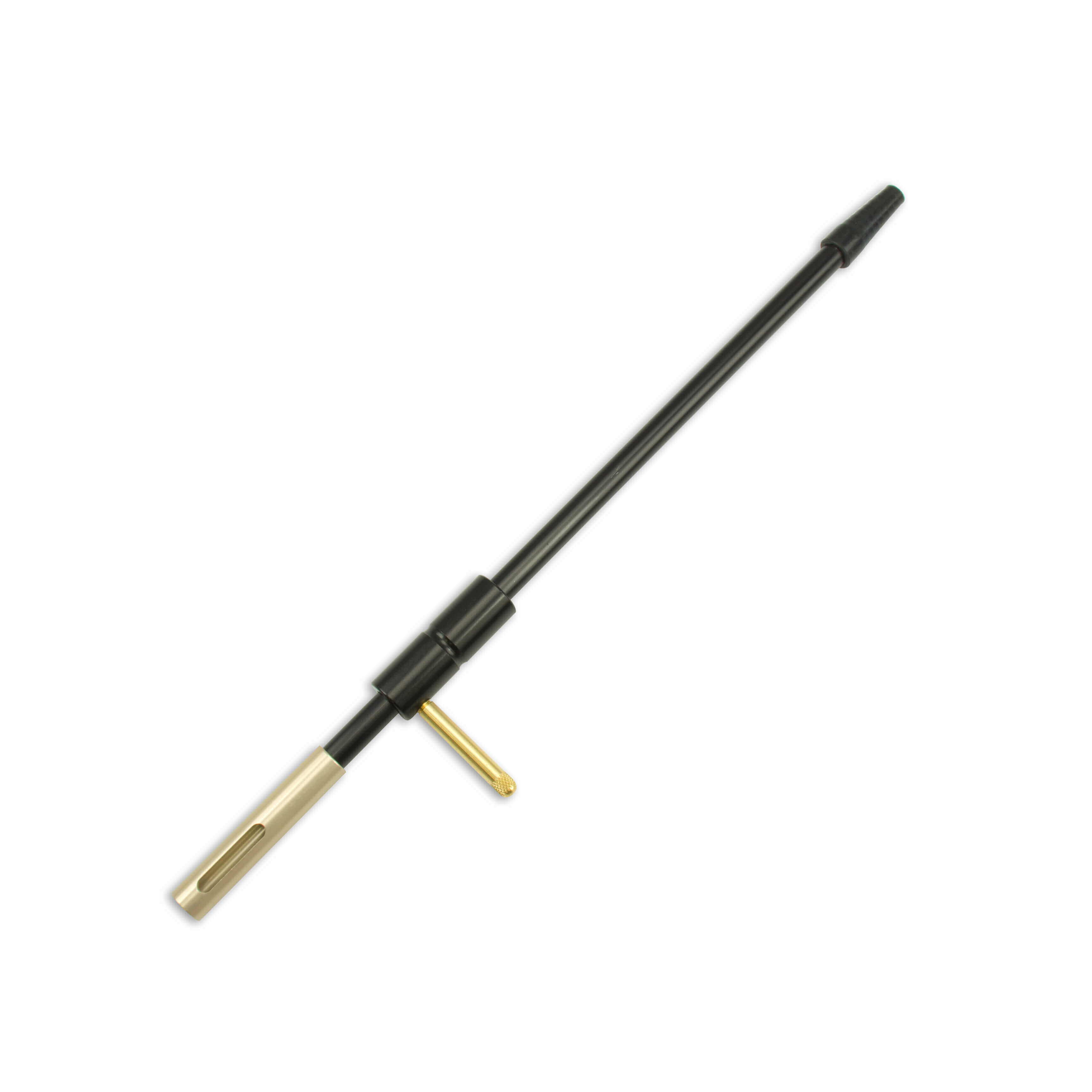 Lange, schwarze Antenne mit metallischen Komponenten für Funkgeräte und Kommunikation.