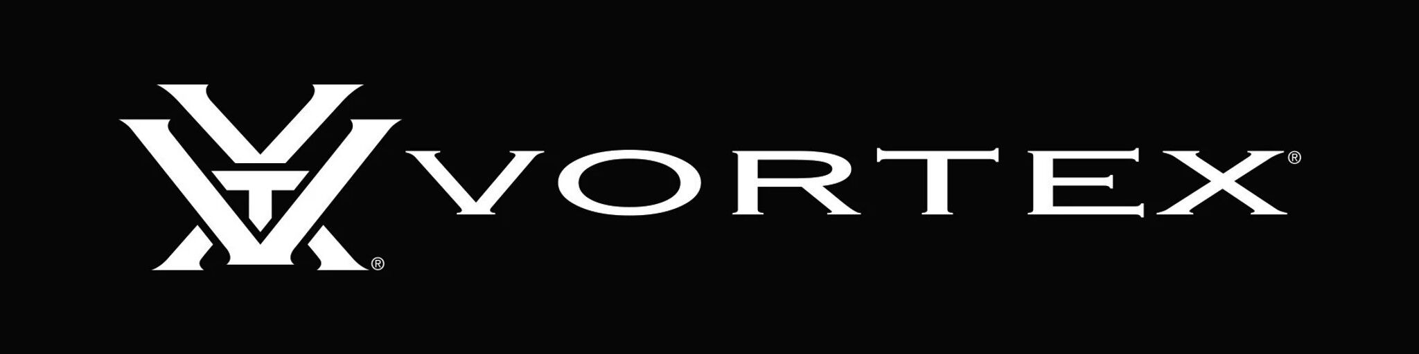 Vortex Optics Markenlogo in Weiß auf schwarzem Hintergrund