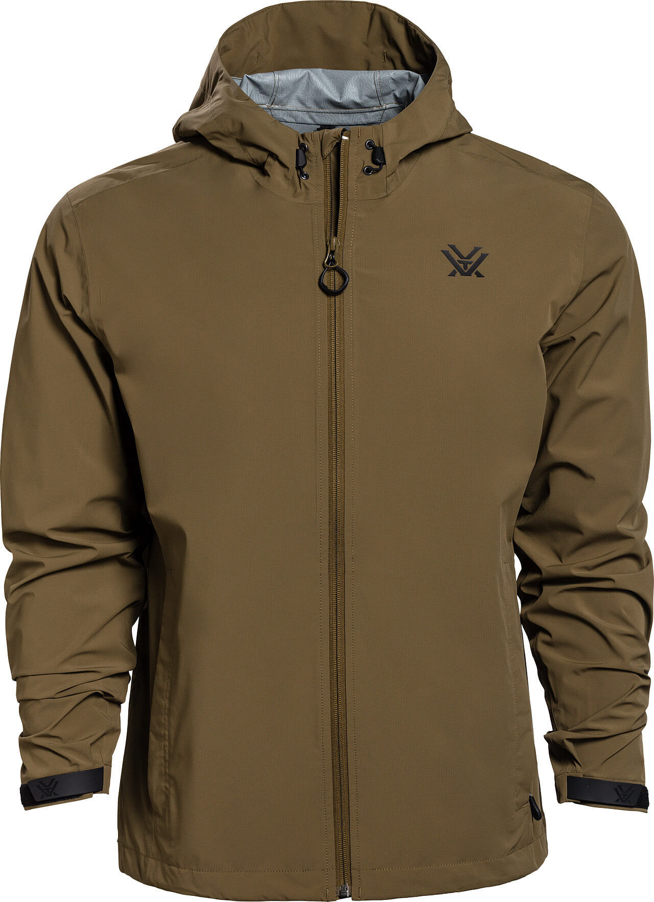 Olivgrüne Herrenjacke mit Kapuze und Reißverschluss, perfekt für Outdoor-Aktivitäten