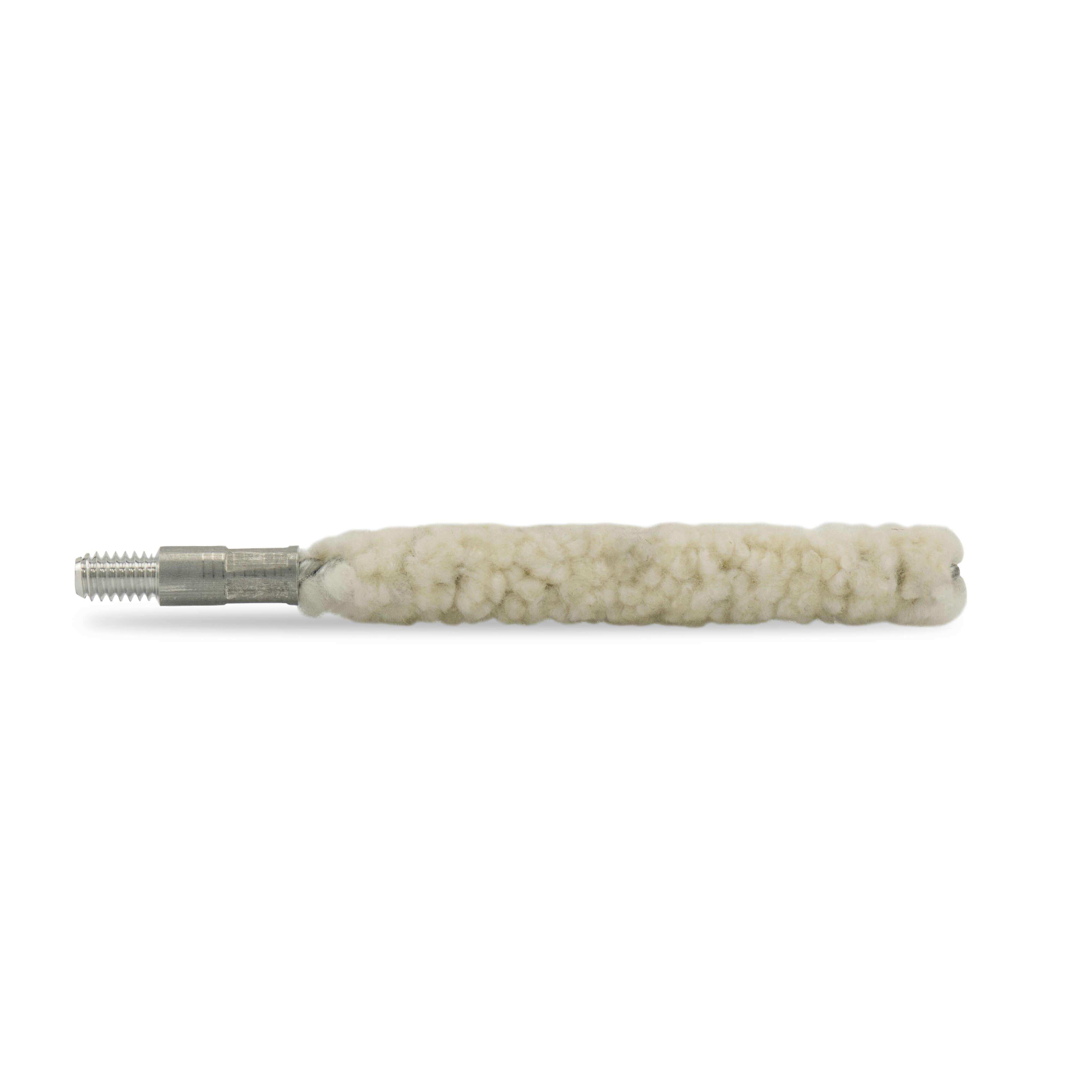 Ein wolliger Reinigungsstab mit Metallgewinde, ideal für präzise Reinigungsarbeiten.