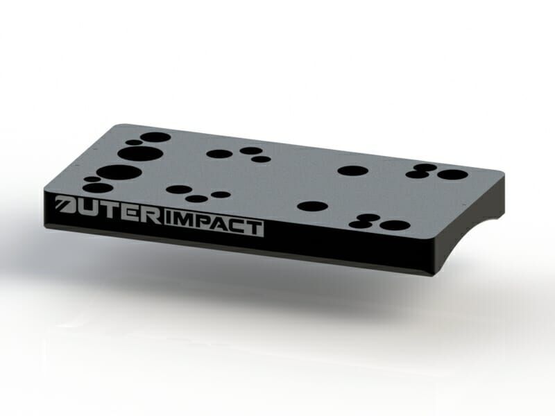 Schwarze Outerimpact Adapterplatte mit mehreren Schraubenlöchern für die Befestigung von Optiken