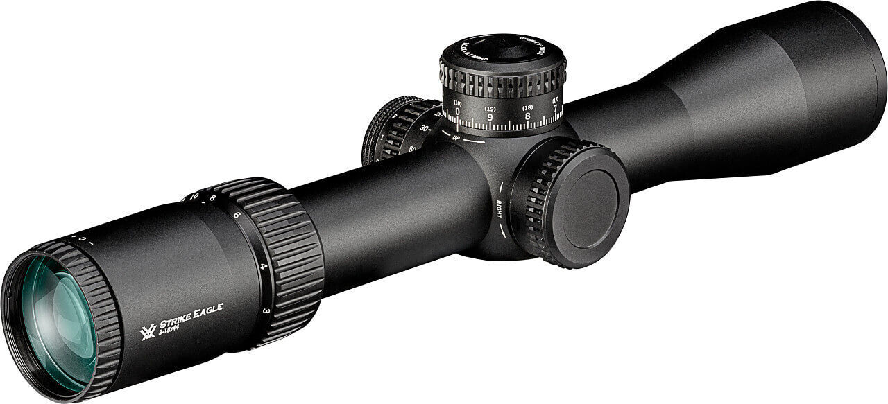 Zielfernrohr Vortex Strike Eagle 3-18x44, Seitenansicht mit Fokus auf Verstellknöpfe