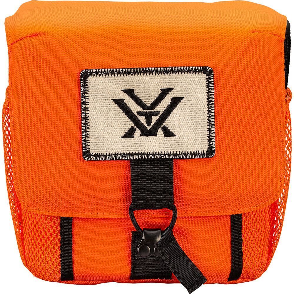 Leuchtend orange Tasche mit schwarzem Logopatch und Verschlussschnalle