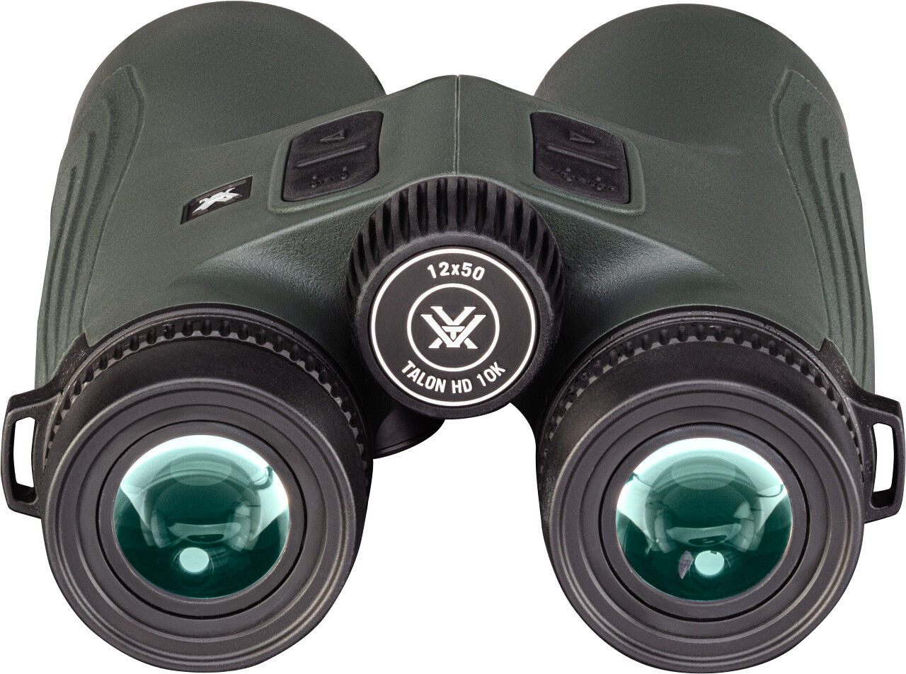 Frontansicht des Vortex Talon HD 12x50 Fernglases in Grün mit großen Objektiven und griffigem Fokusrad für Outdoor, Jagd und Naturbeobachtung