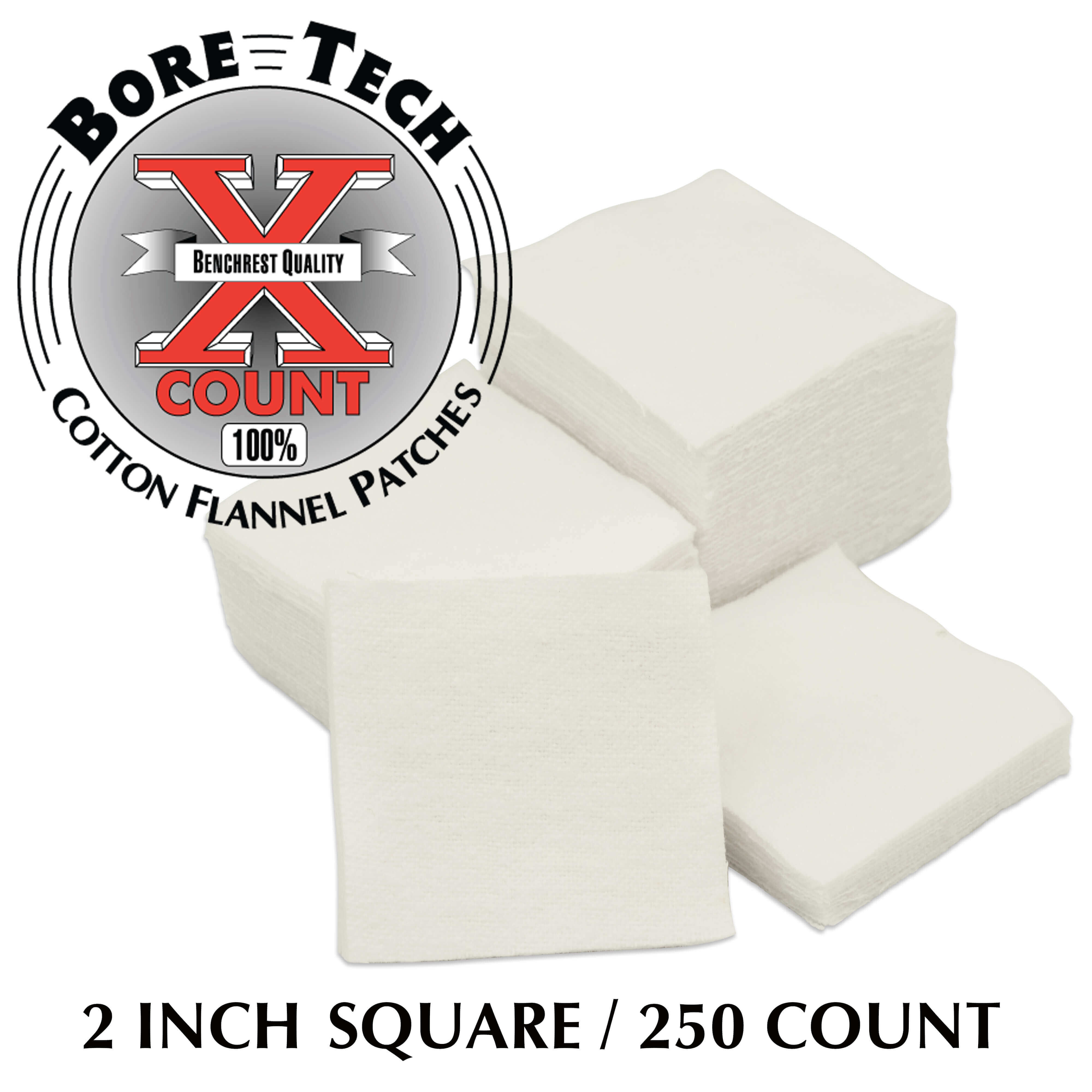 Bore Tech Baumwoll-Flanell-Patches 2 Zoll, 250 Stück, Benchrest Qualität für präzise Reinigung