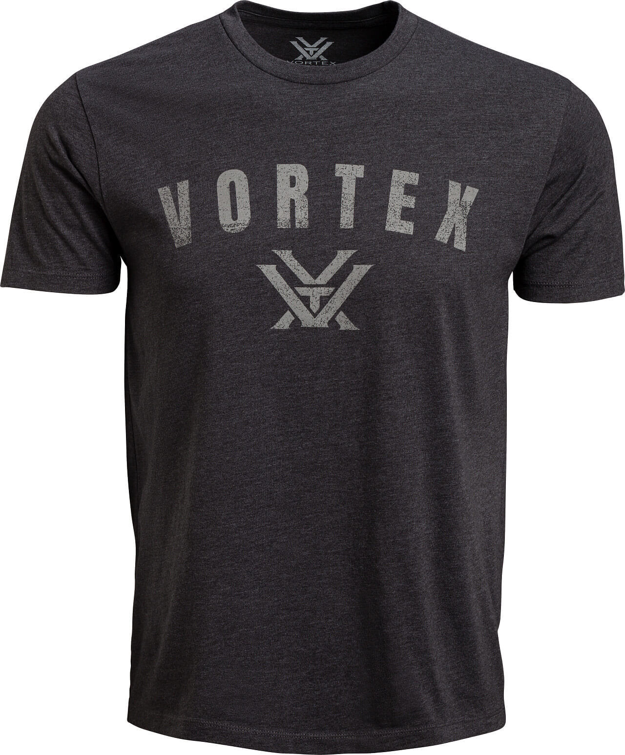 Schwarzes T-Shirt aus Baumwolle für Herren, bedruckt mit Vortex-Logo in grauer Schrift auf der Brust