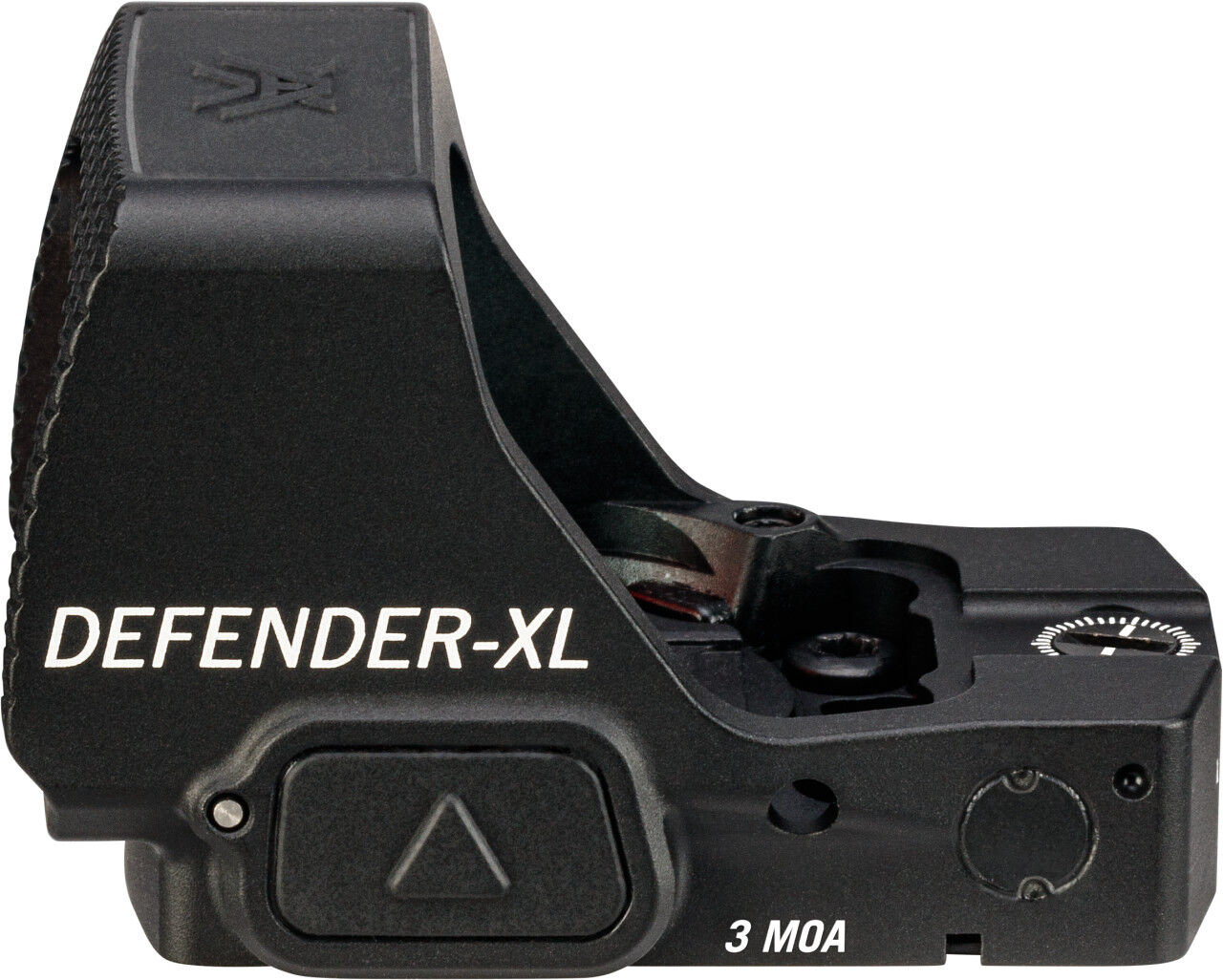 Seitenansicht des Defender-XL Reflexvisiers mit 3 MOA Punkt, geeignet für präzise Zielerfassung