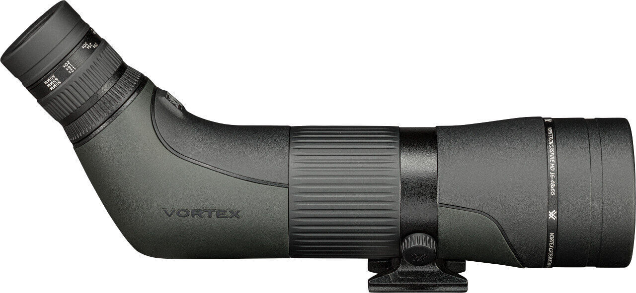 Seitliche Ansicht eines Vortex Spektivs in Schwarz, geeignet für Outdoor-Aktivitäten