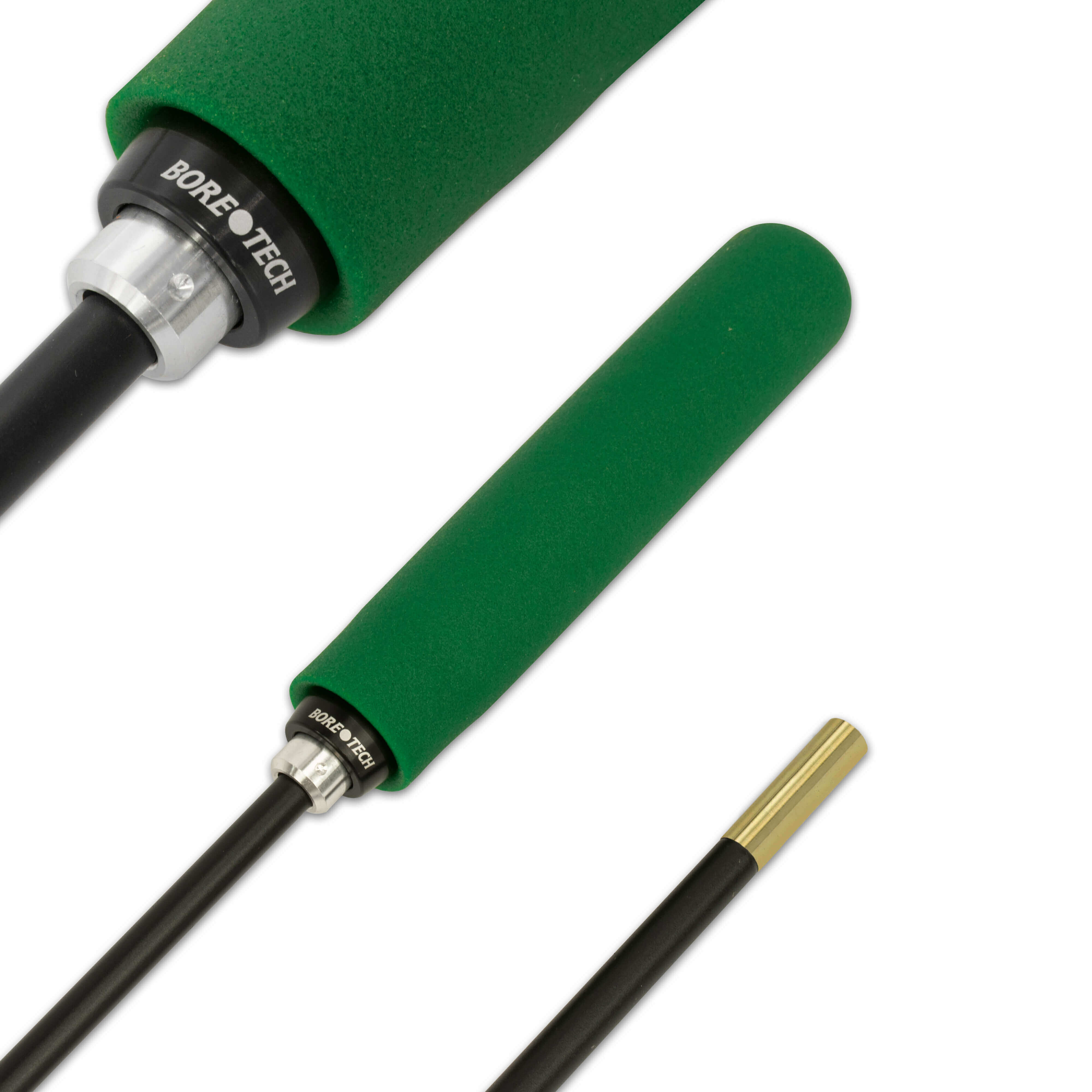 Drei grüne Reinigungsstäbe von Bore Tech mit schwarzem Schaft und Metallverbindungen