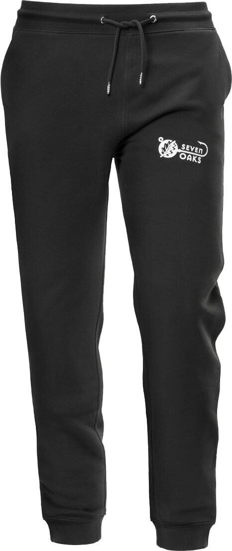 Schwarze Jogginghose mit elastischem Bund und Kordelzug, Seven Oaks Logo auf dem Bein