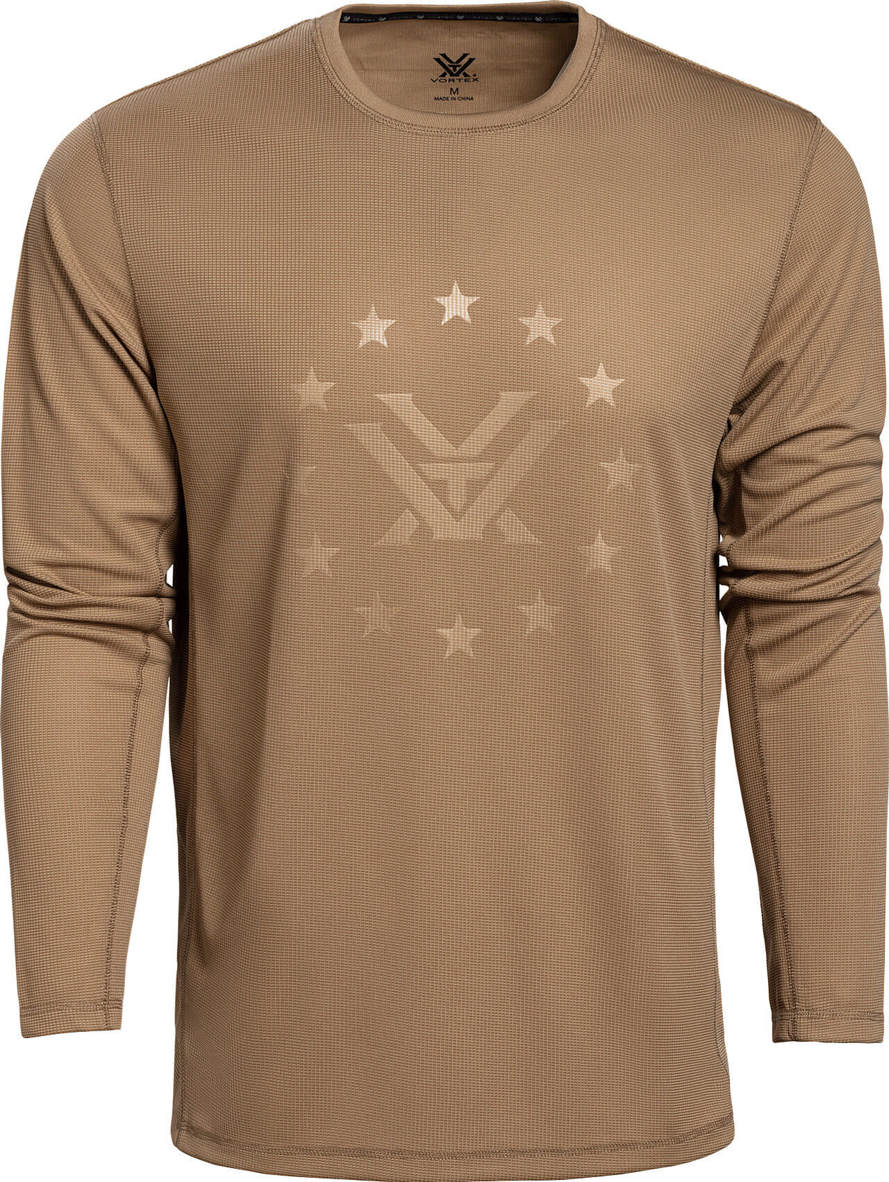 Beiges Langarmshirt mit Logo und Sternenmuster vorne