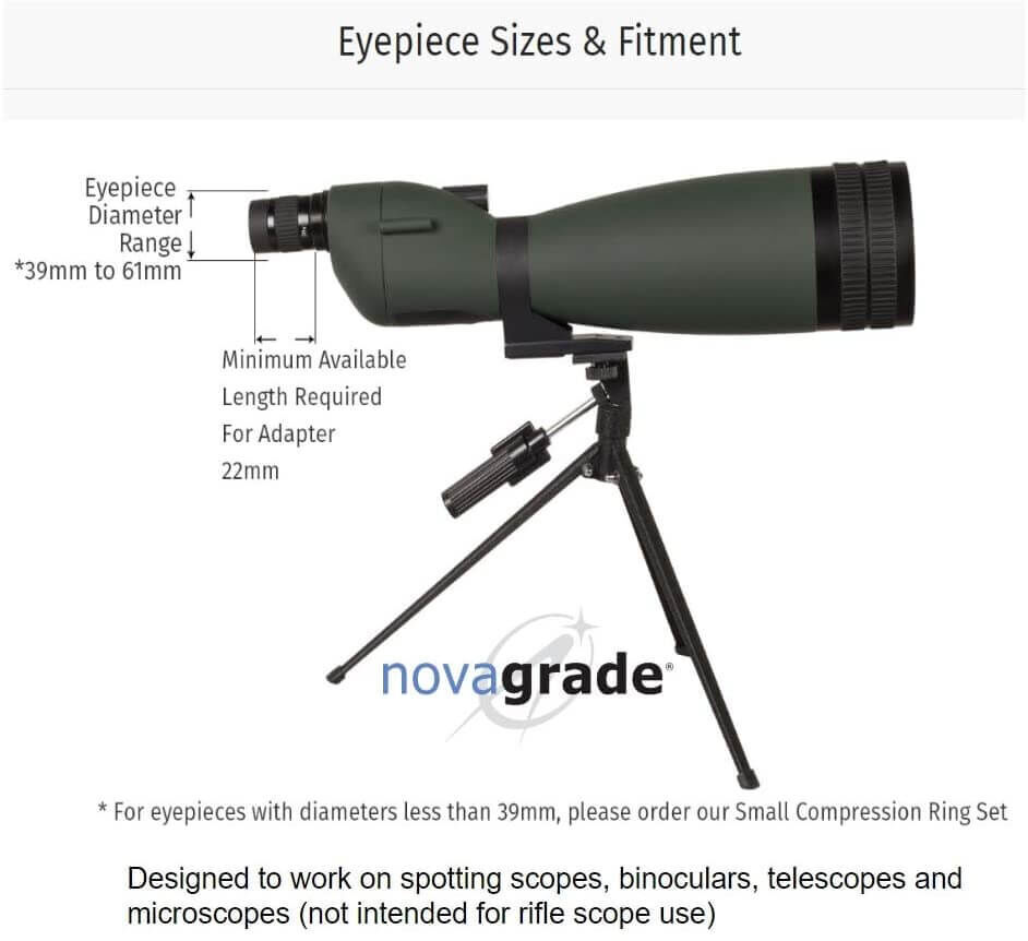 Fernrohr auf Stativ mit einstellbarer Okulargröße von 39 bis 61 mm, geeignet für Ferngläser und Teleskope, nicht für Zielfernrohre