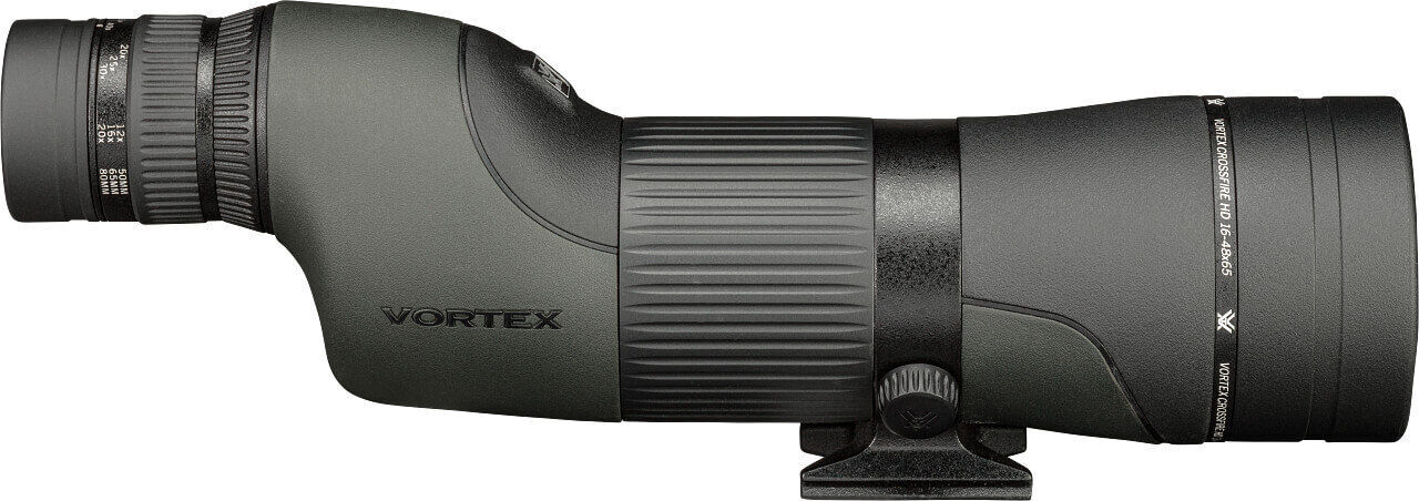Seitliche Ansicht eines Vortex Spektivs, ideal für Vogelbeobachtungen und Outdoor-Aktivitäten, mit robustem Design.