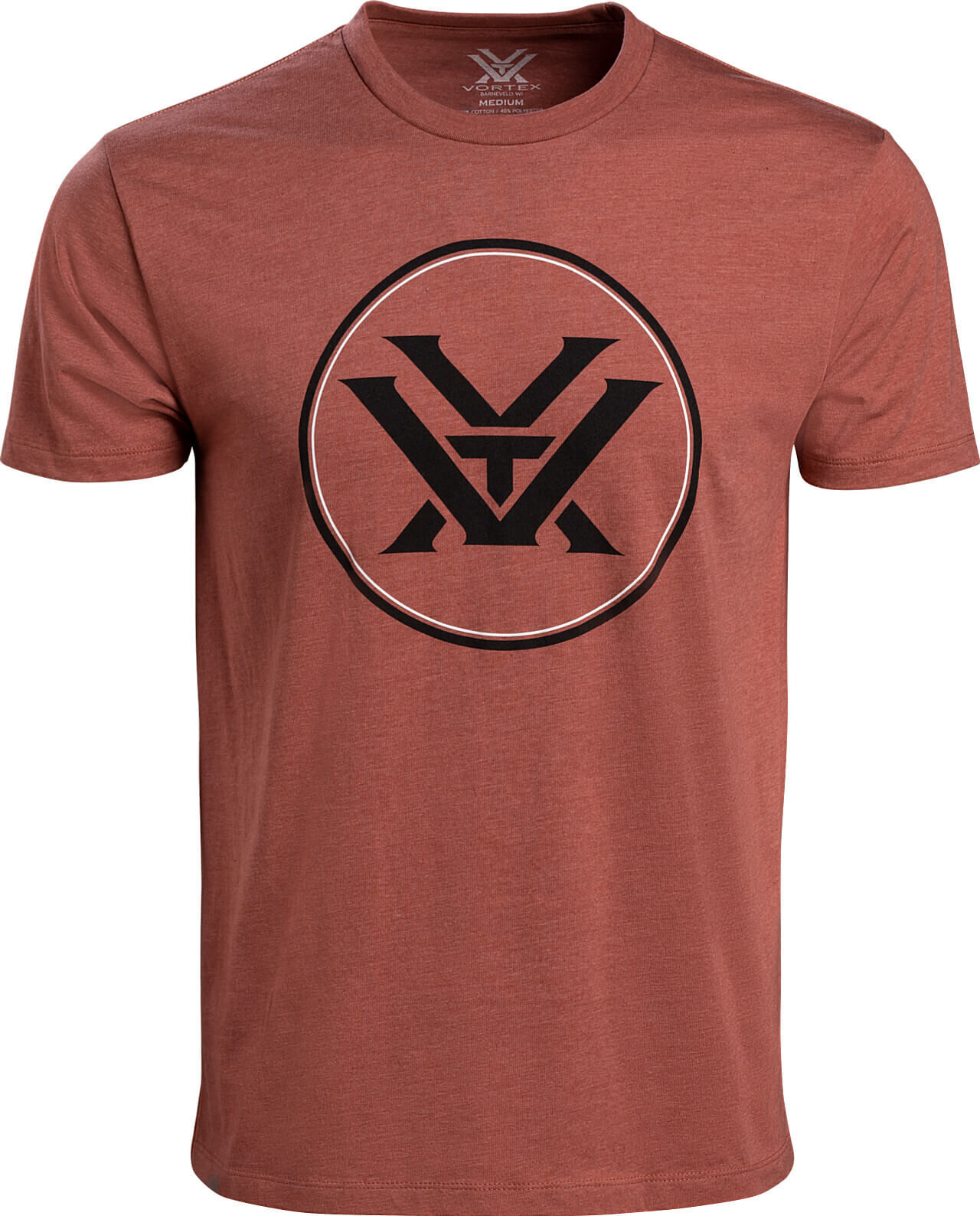 Rostrotes Herren T-Shirt mit Rundhals und stilisiertem Logo auf der Vorderseite