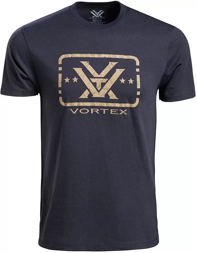 Dunkelblaues Herren T-Shirt mit großem Vortex-Logo in Beige