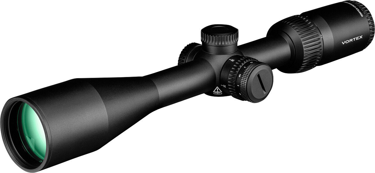 Schwarzes Zielfernrohr mit grüner Linse, geeignet für präzises Zielen in Jagd und Sport